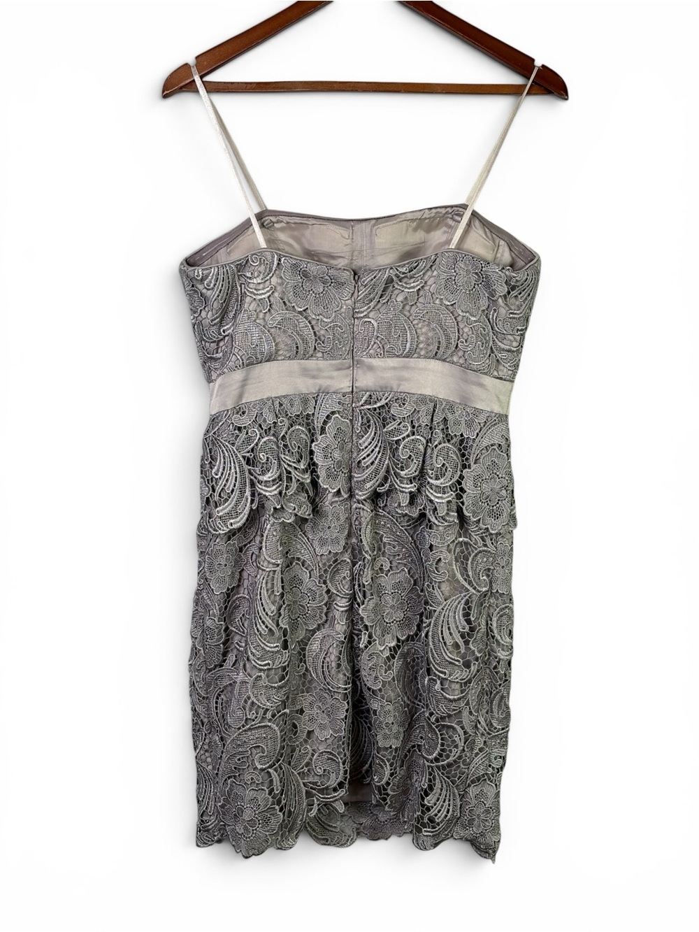 Adrianna Papell Silver Grey Lace Strapless Peplum Cocktail Dress Size 8 - Picture 5 of 12